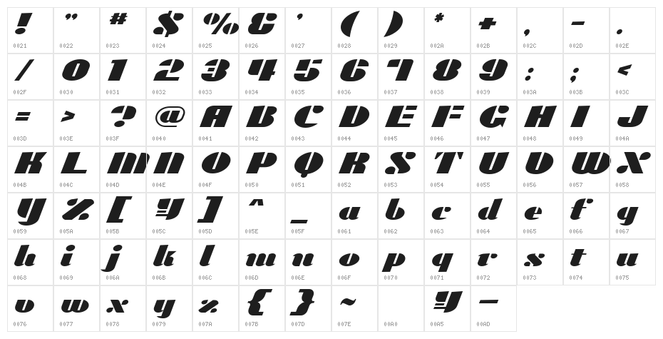 Caldiabold Character Map