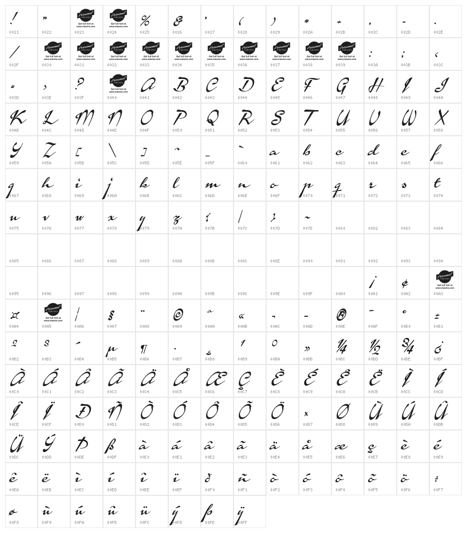 Calendary Hands PERSONAL USE DEMO Character Map