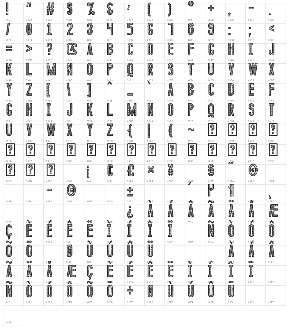 Calendulia St Character Map