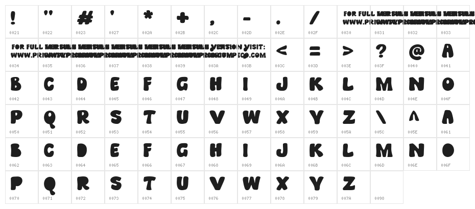 Calera Display Regular Character Map