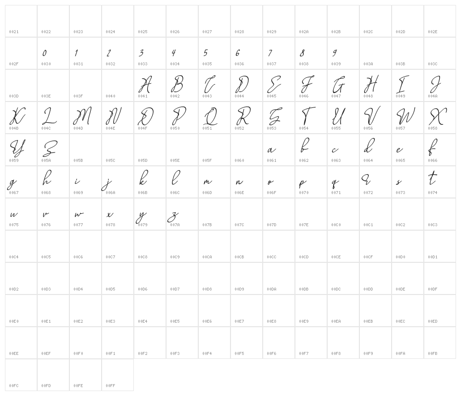 CalgaryFREE Character Map