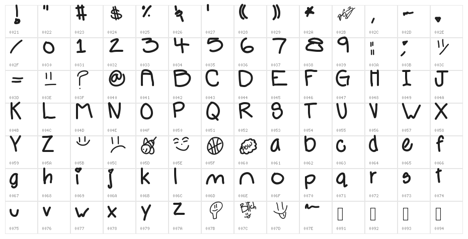CaliGloom Character Map