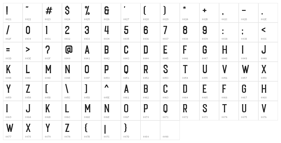 CaligorClean Character Map