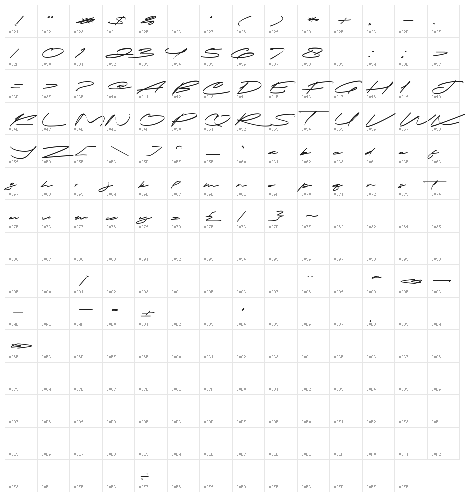 Calimindo Font Character Map