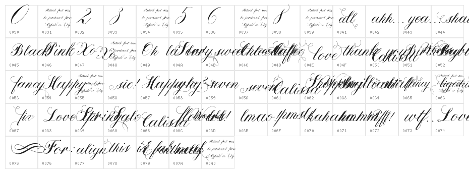 Calissa Words Character Map