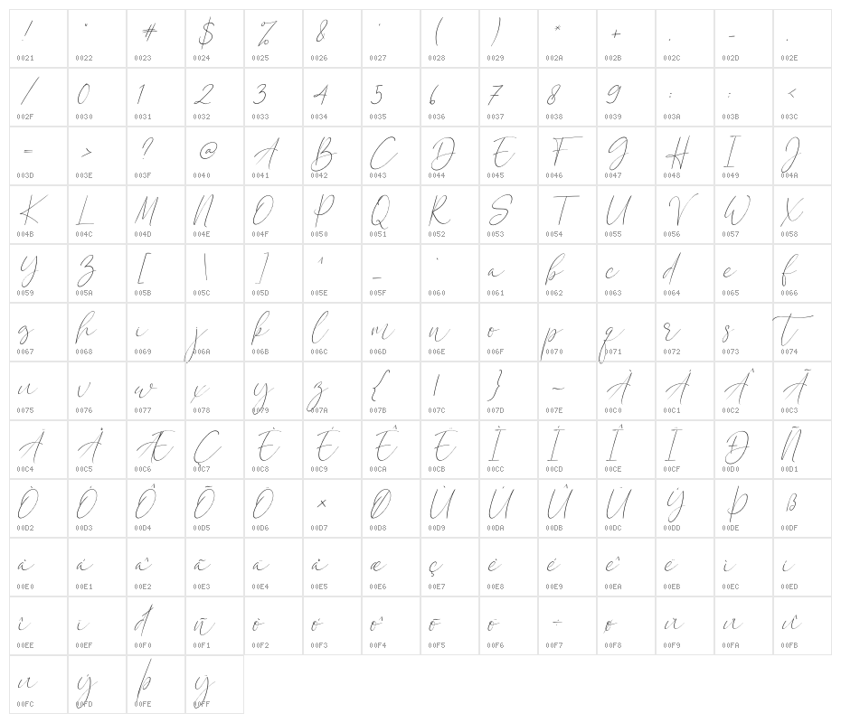 Calistin Italic Character Map