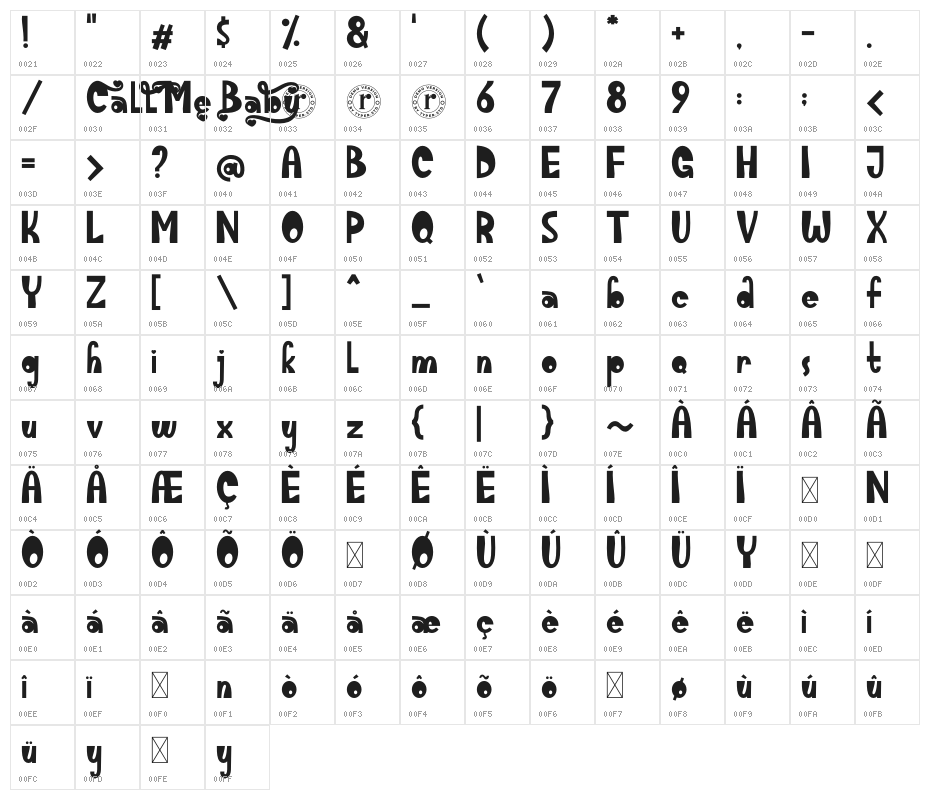 Call Me Baby Character Map
