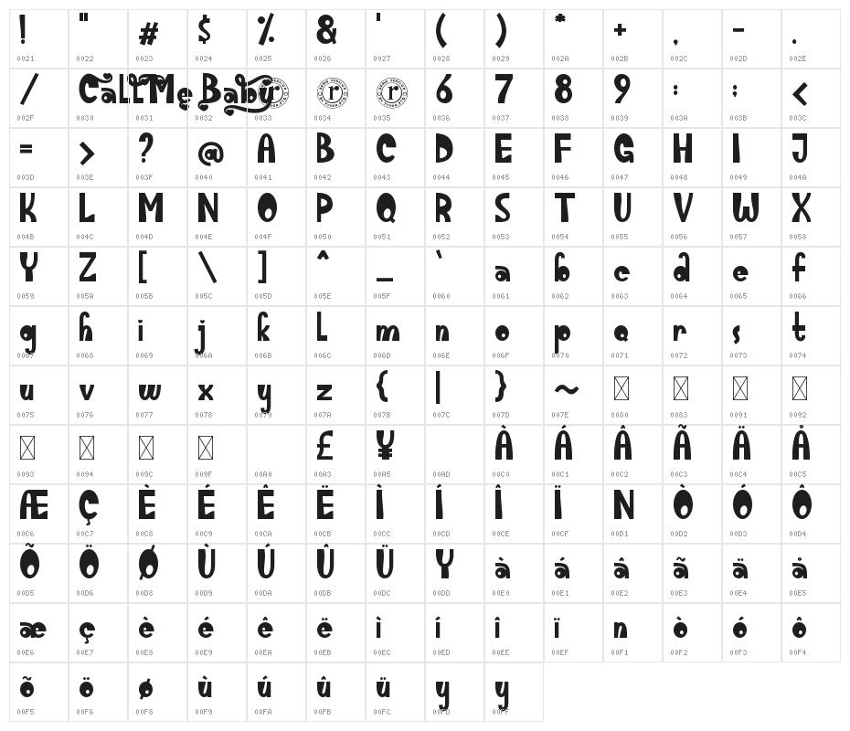 Call Me Baby Character Map
