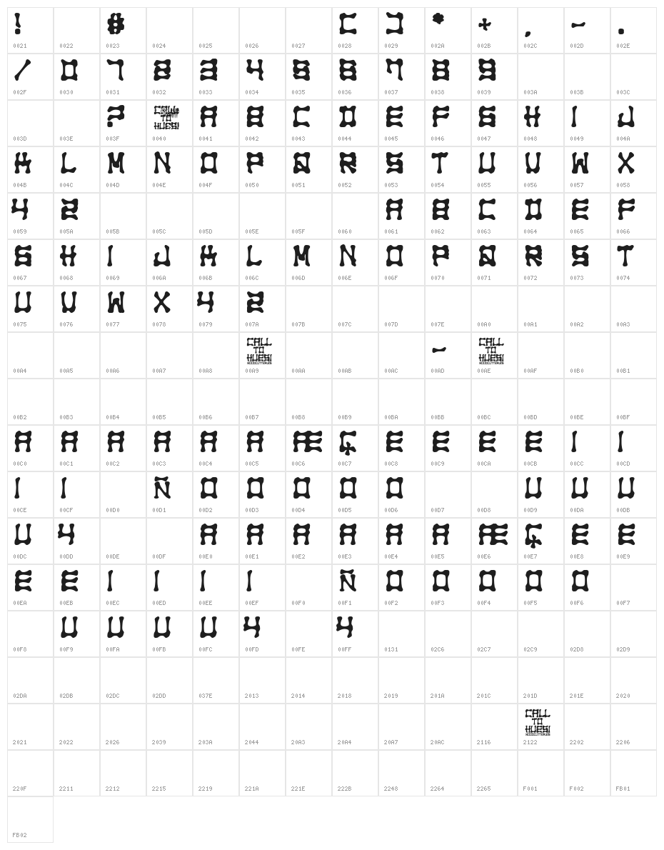 Call to Huesi Character Map