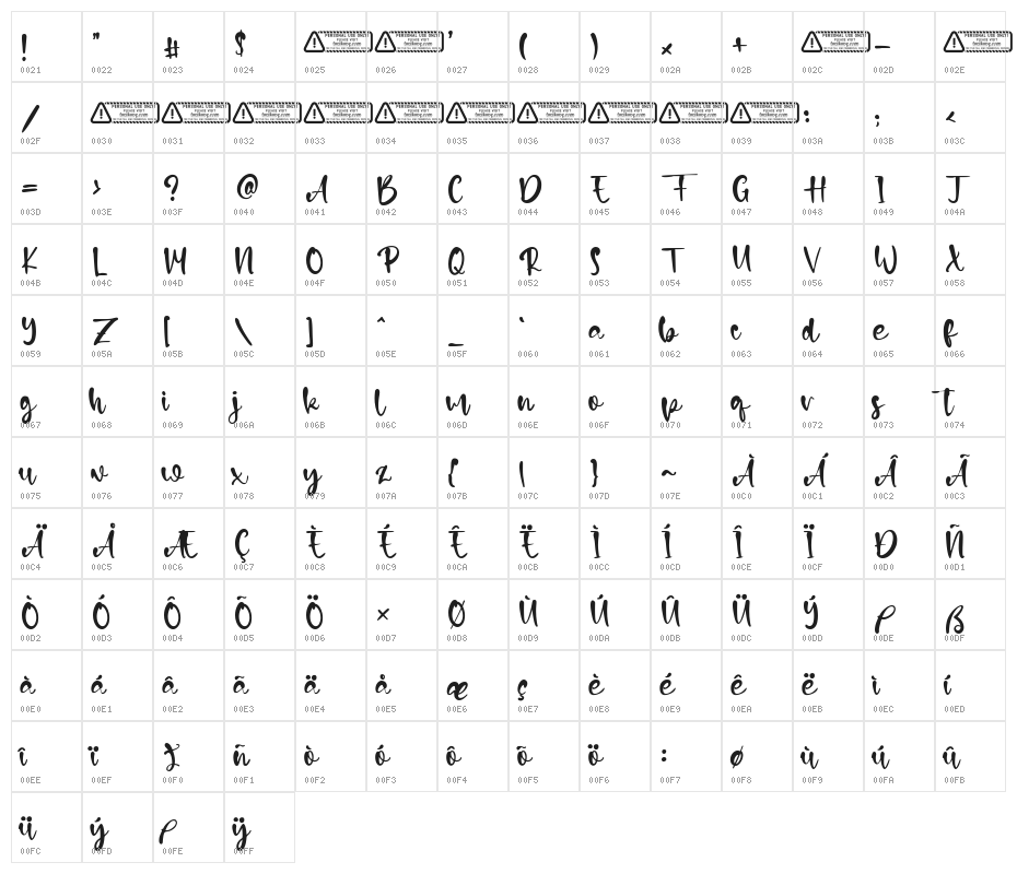 Calla Lilly Character Map