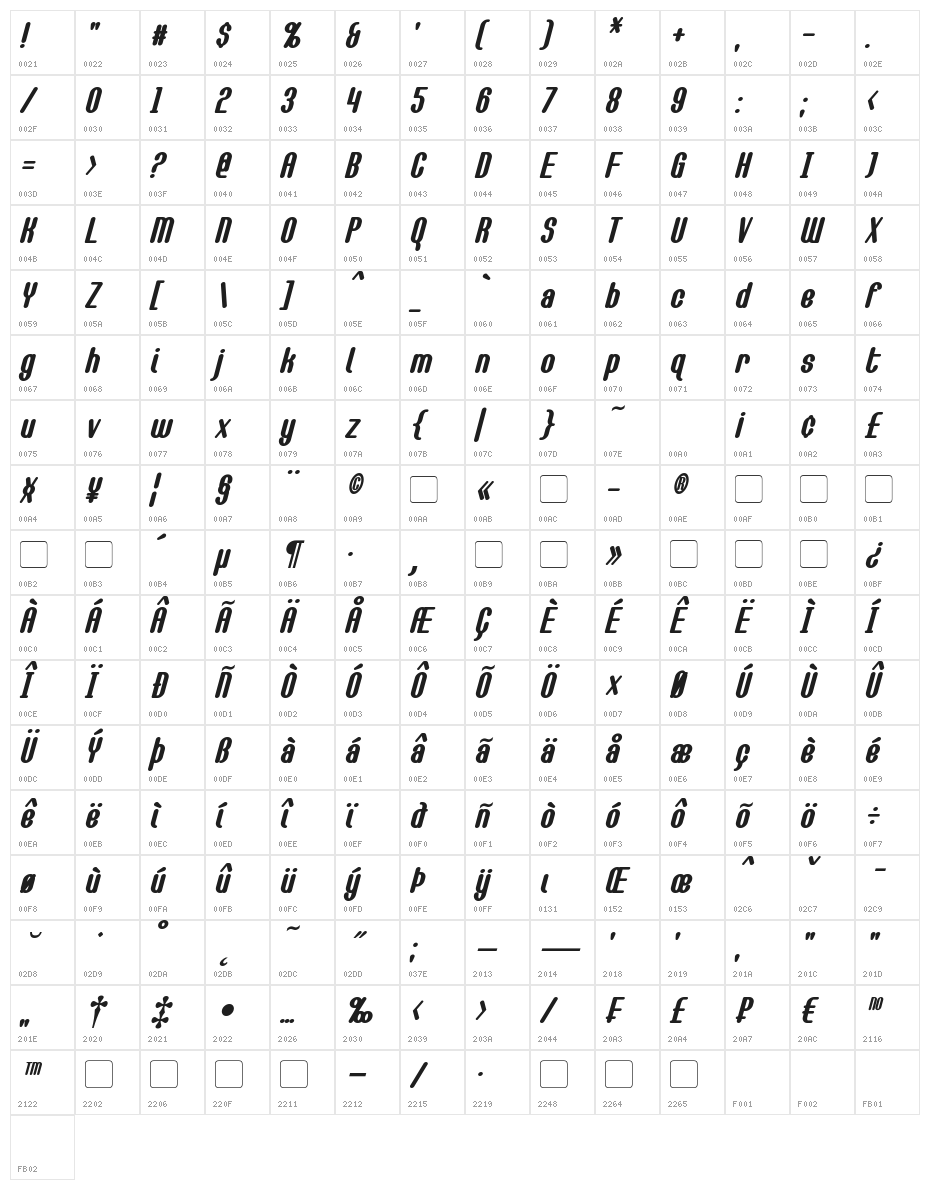 Callie-Mae Bold Italic Character Map