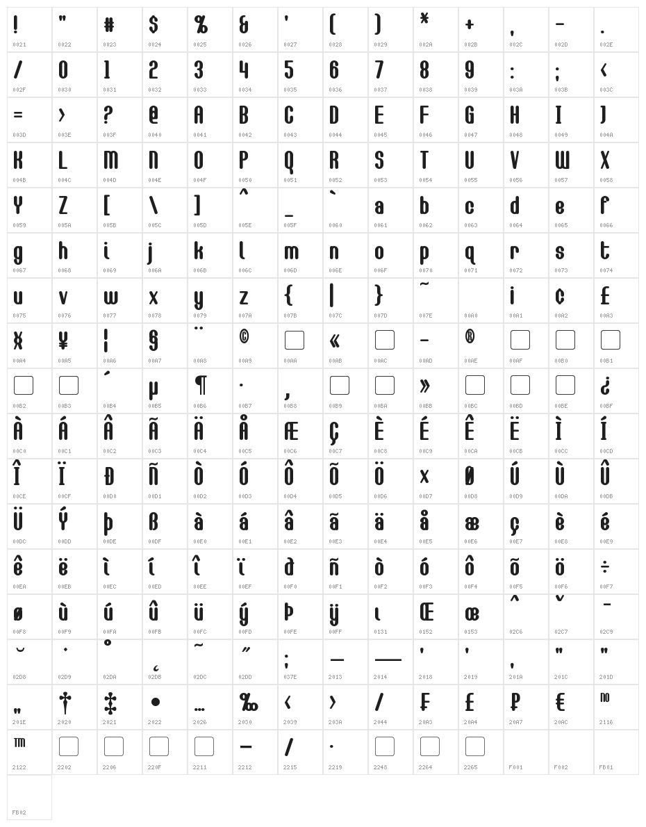 Callie-Mae Bold Character Map