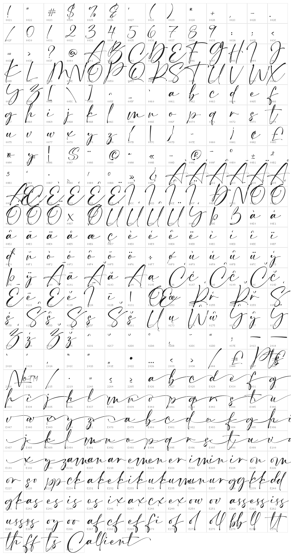 Callient Character Map