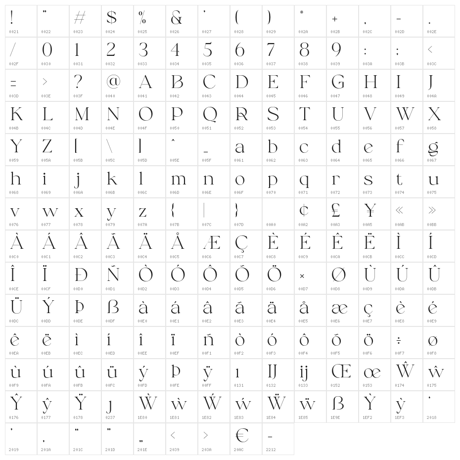 Calliga Regular Character Map