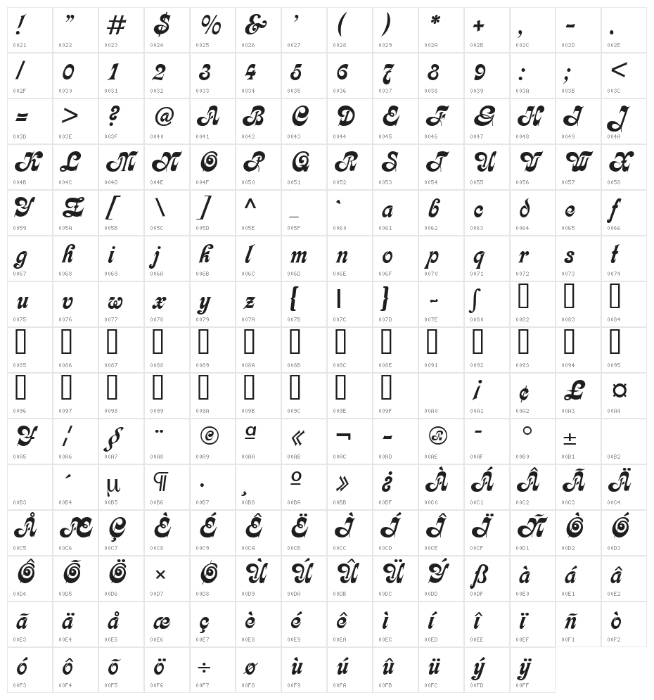 Calligraph  Medium Character Map