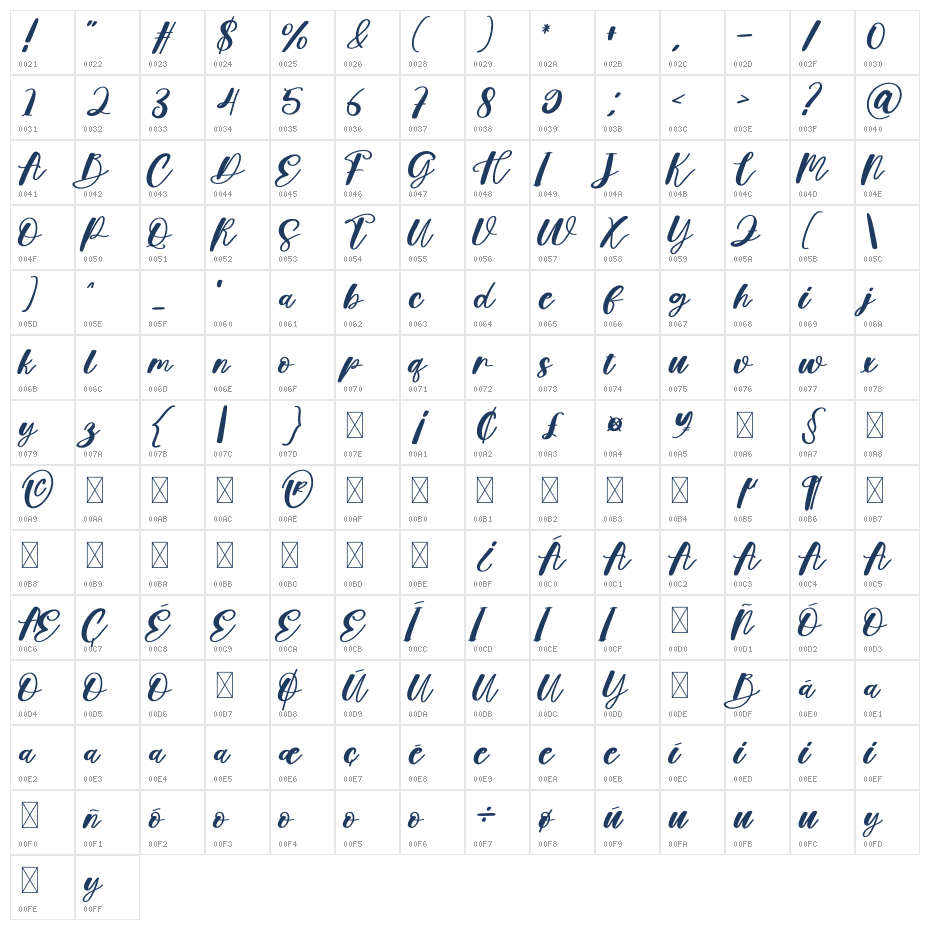 Calligrapher1 Character Map