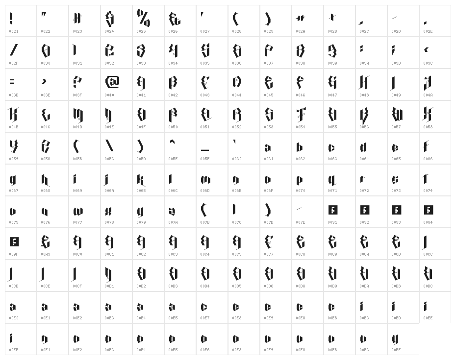 Calligraphy Aquiver Regular Character Map