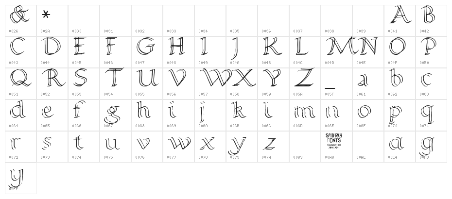 Calligraphy Double Pencil Character Map