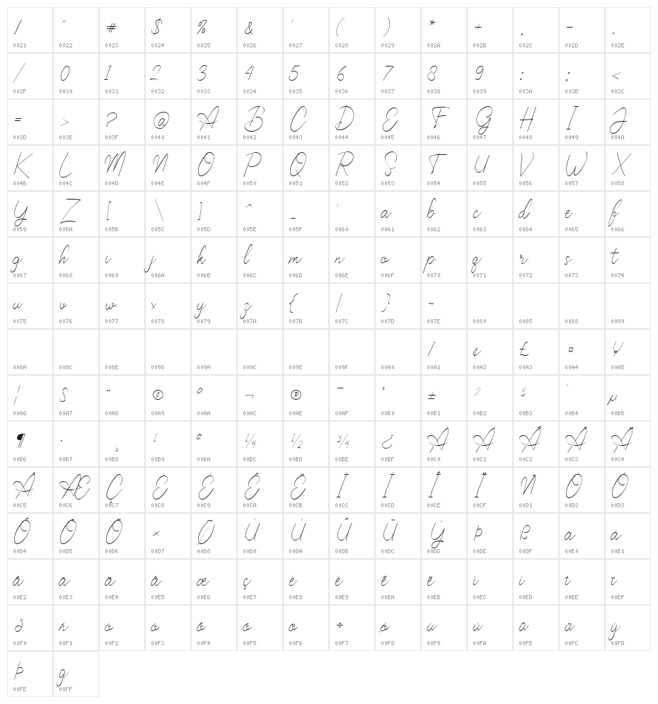 Callina  Regular Character Map
