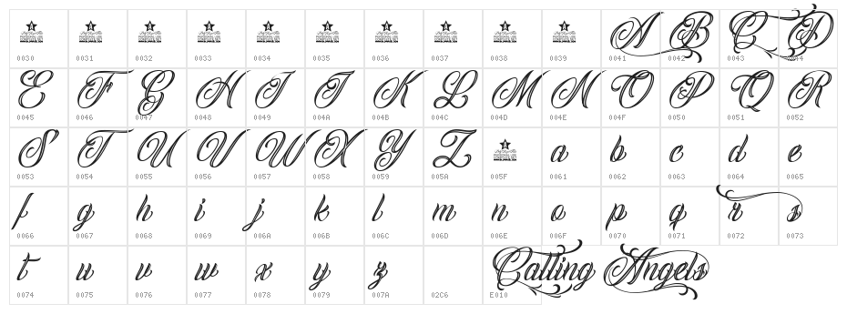 Calling Angels Personal Use Character Map