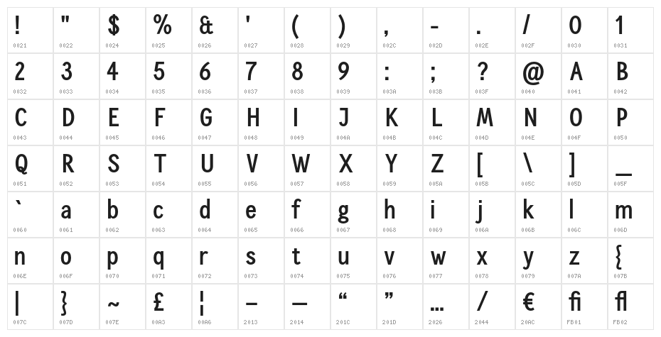 CallingCards-Bold Character Map