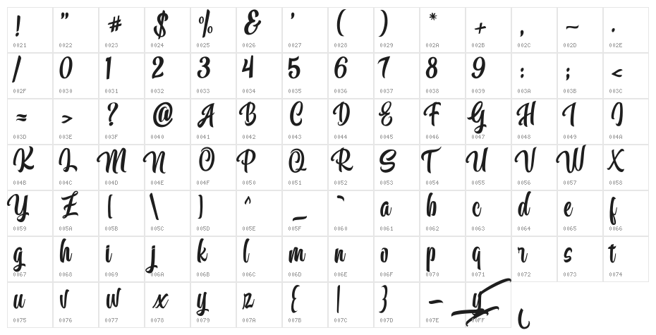 CallingFont-Italic Character Map