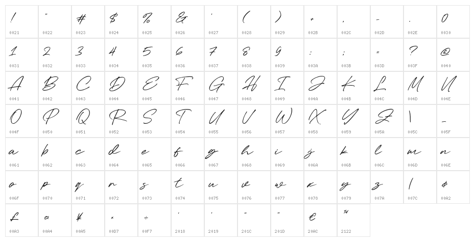 Callite Character Map
