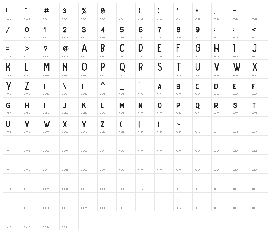 CaltonsTypefaceDemoVersion Character Map