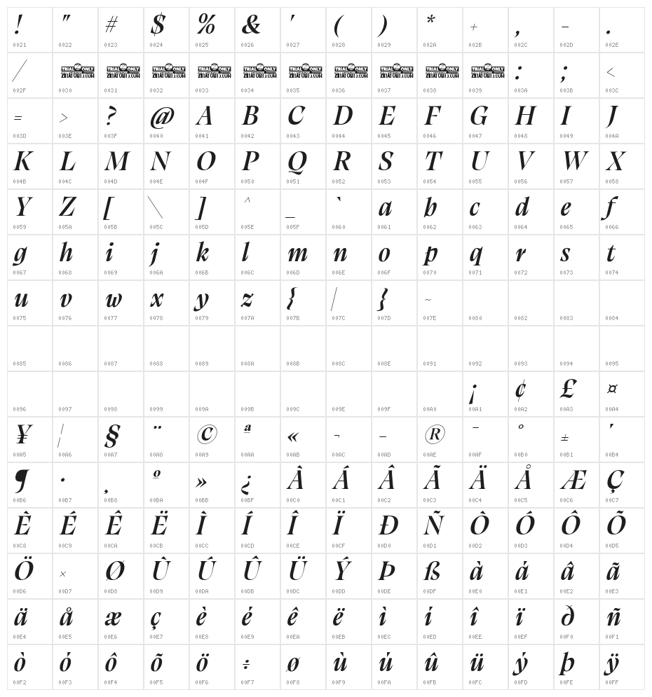Calvino Grande Trial Semibold Italic Character Map