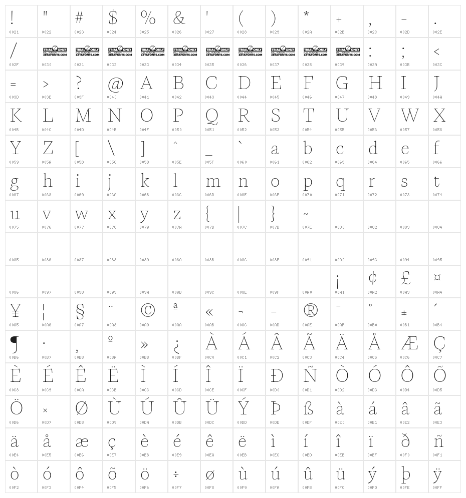 CalvinoTrial Thin Character Map
