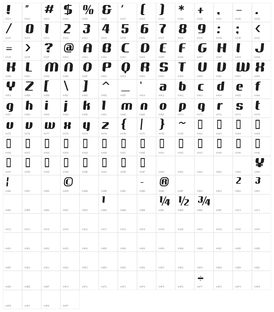 Cameliabold Character Map