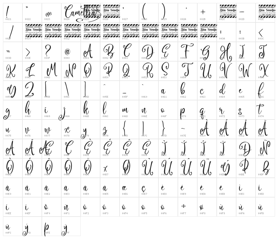 Camellia Personal Use Character Map