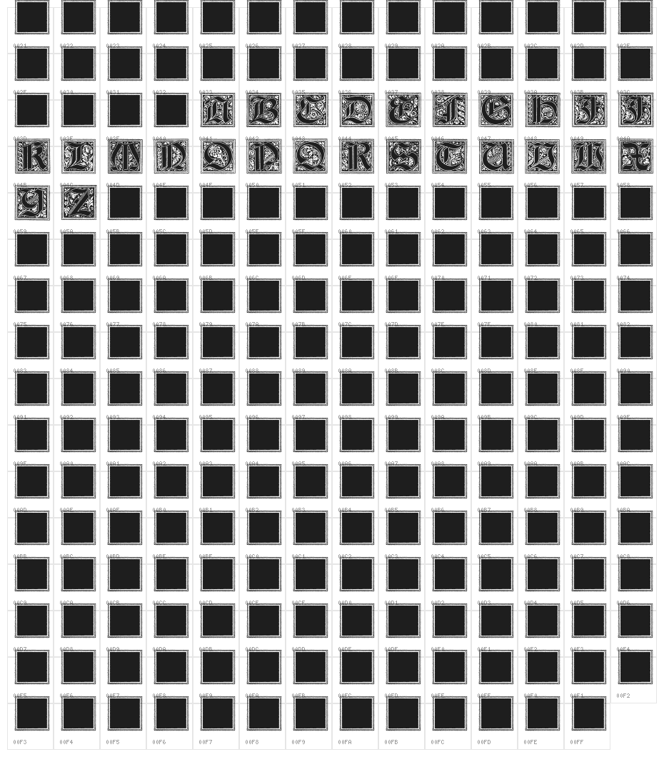 Camelot_Initials Character Map