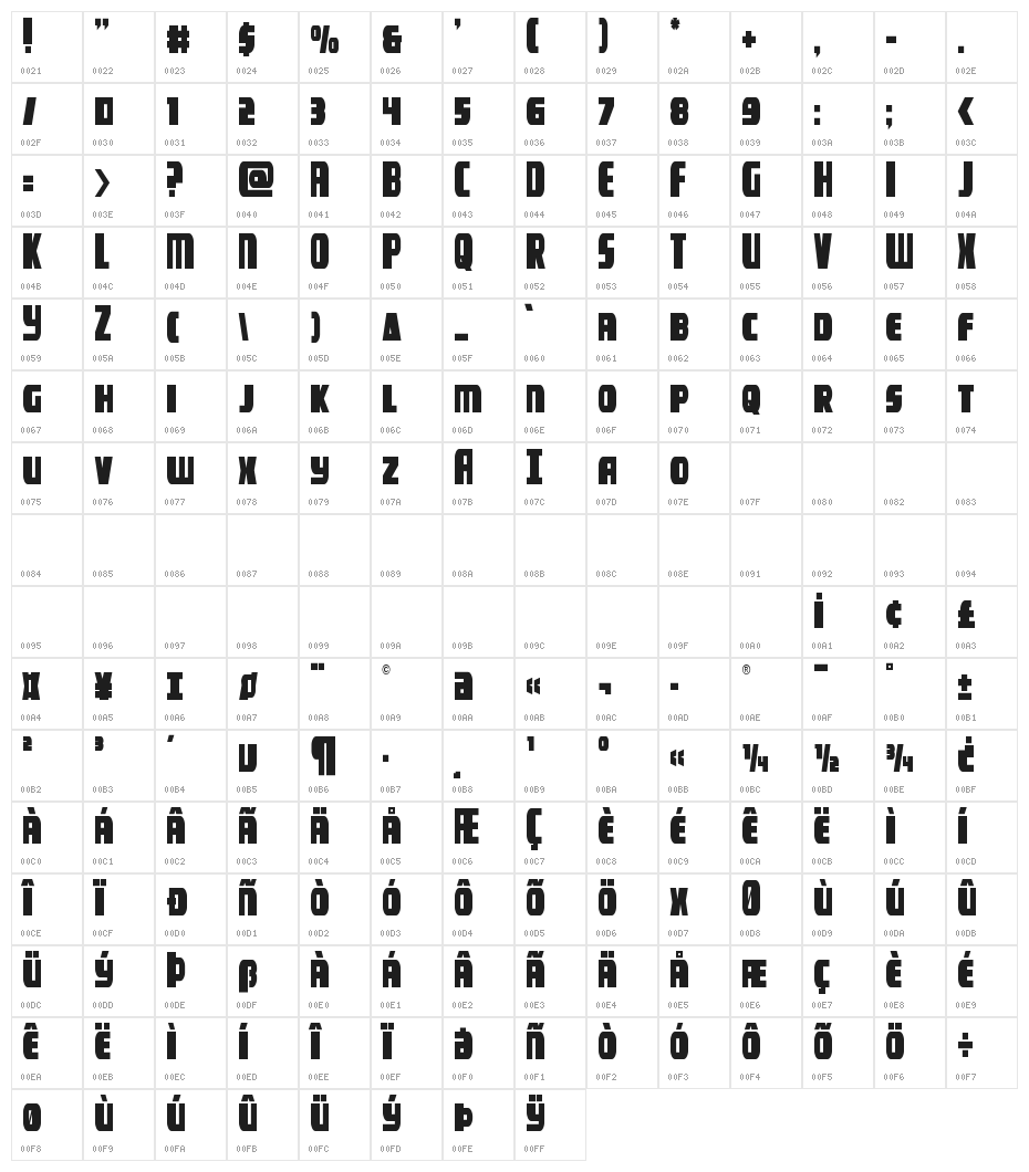 Camp Justice Condensed Character Map