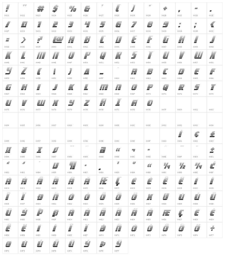 Camp Justice Gradient Italic Character Map