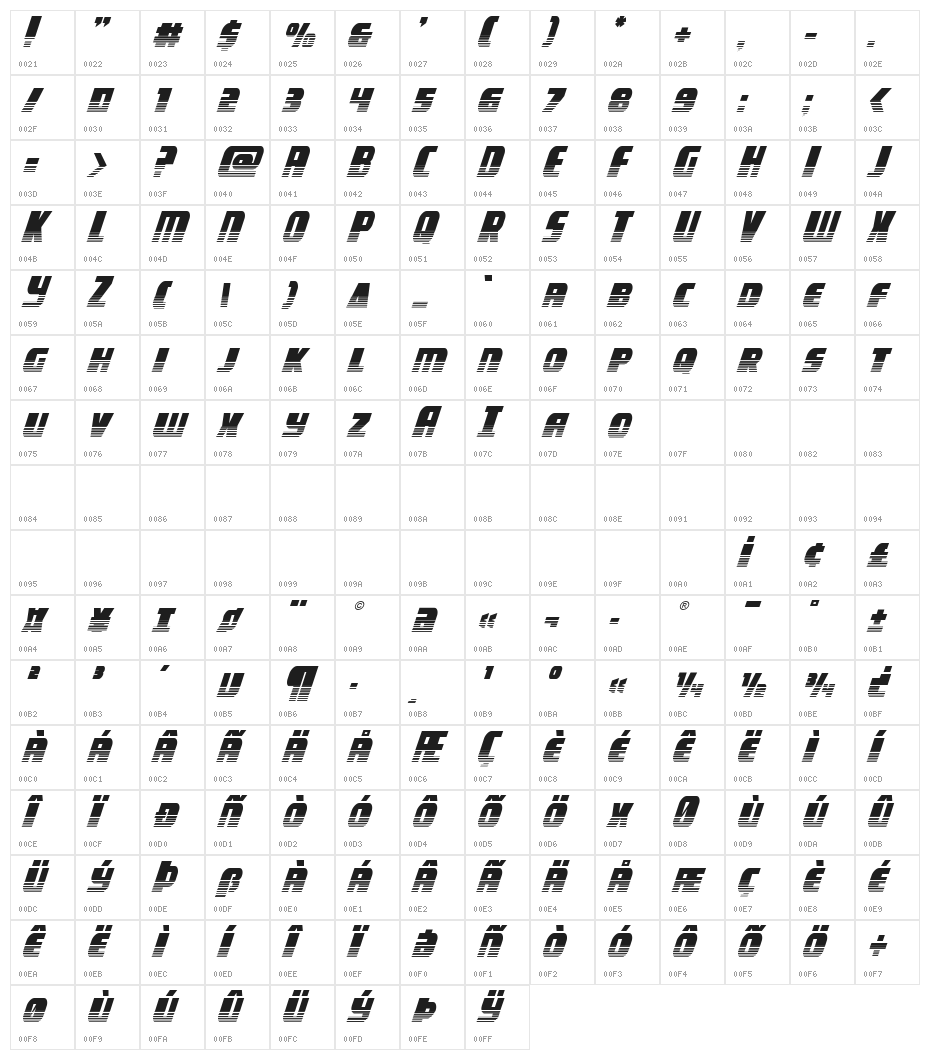 Camp Justice Halftone Italic Character Map