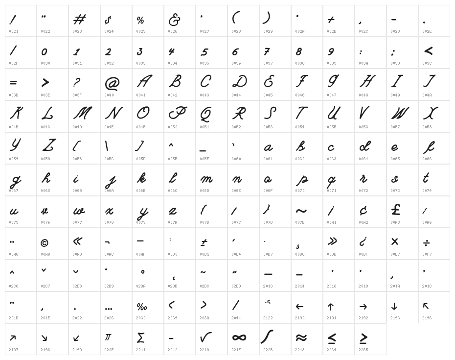CampgroundFreeDemo-regular Character Map