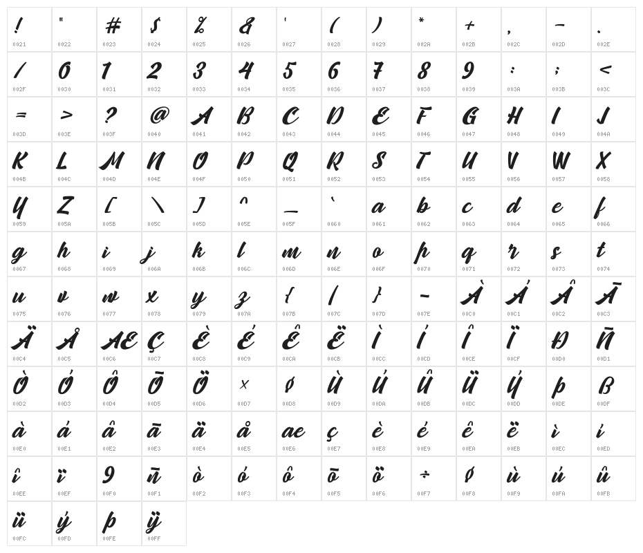 Camping-Regular Character Map