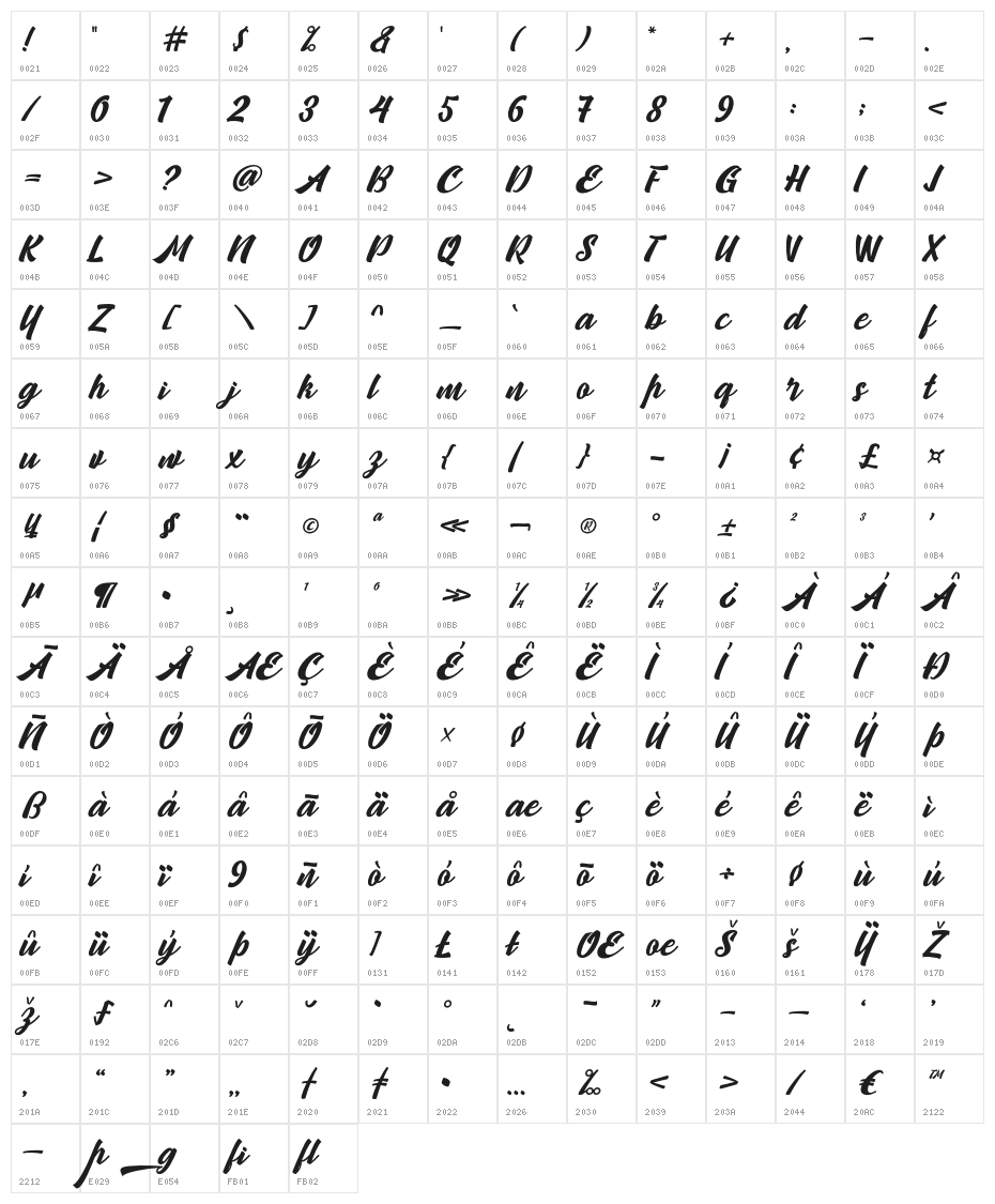 Camping-Regular Character Map