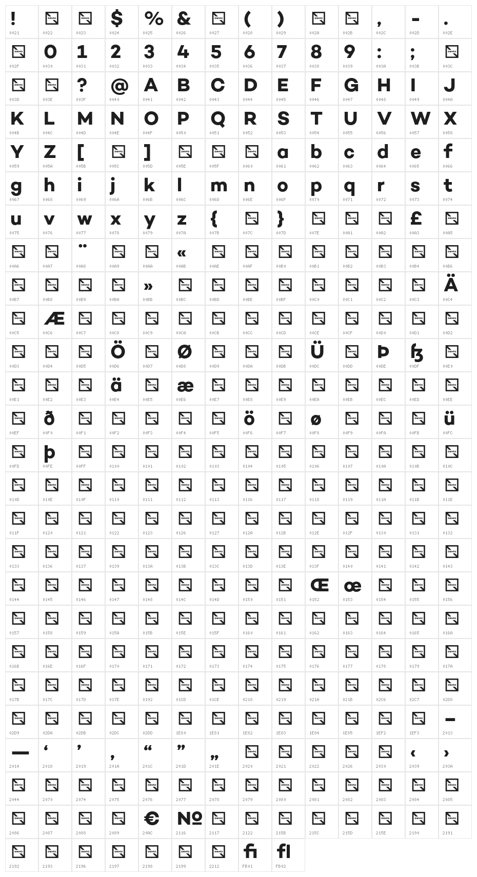 Campton Bold DEMO Character Map