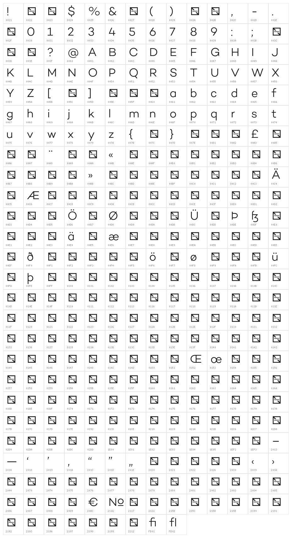 Campton Light DEMO Character Map