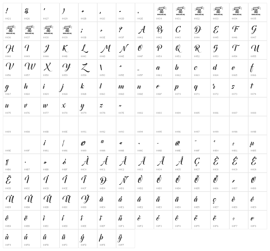 Canela Bark Bold Personal Use Character Map