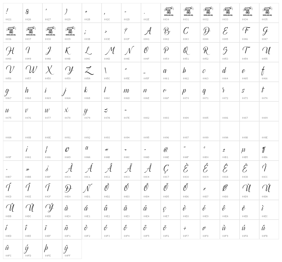 Canela Bark Personal Use Character Map
