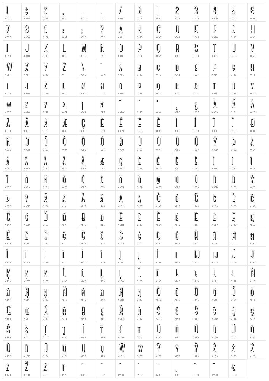 CanterBold3D Character Map