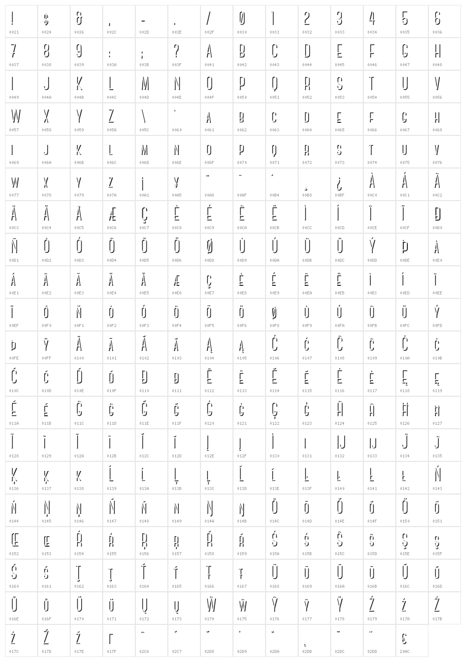 CanterBoldShadow Character Map