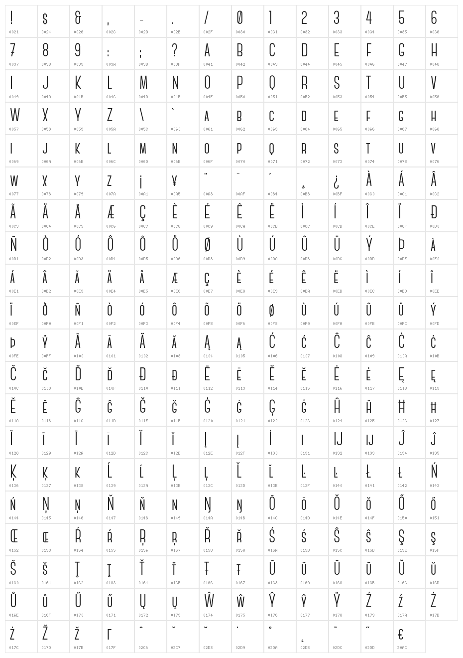 CanterBold Character Map