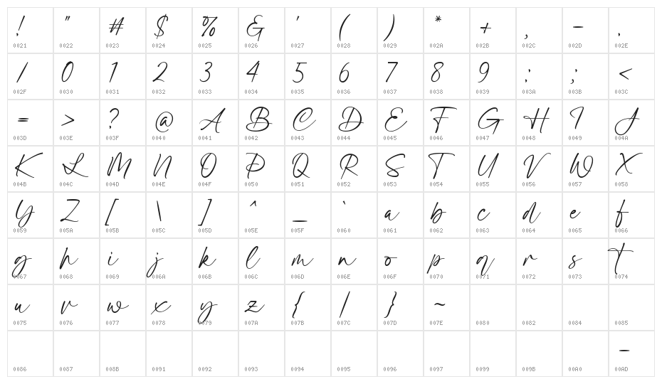 Cantiqu stand Character Map