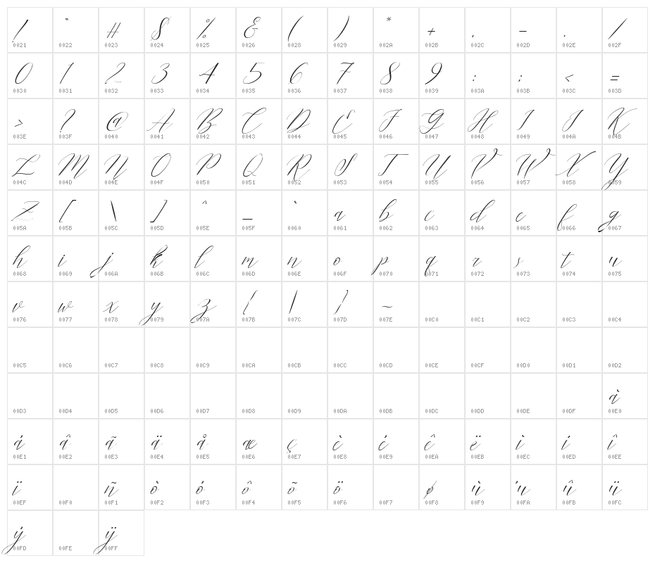 Cantona Slant Slant Character Map