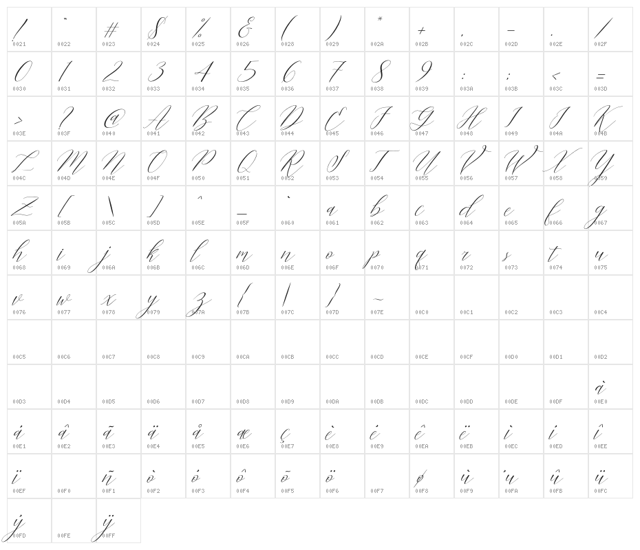 Cantona Slant Slant Character Map