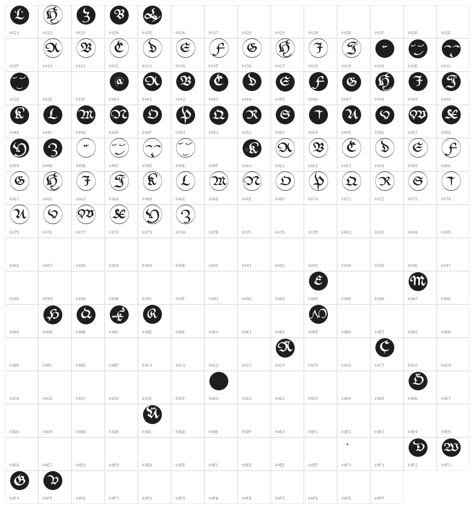 CantzleyInverseCaps Character Map